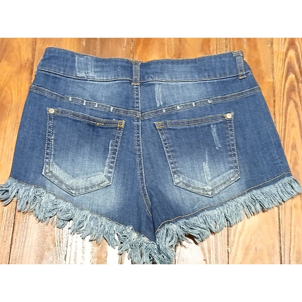 Altar'd State Jean Short shorts Frayed fringe hems Dark blue 3  NWOT - Picture 3 of 7
